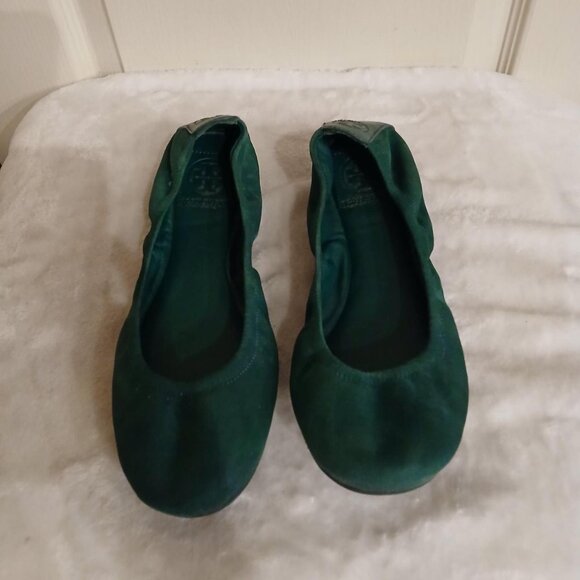 Tory Burch Eddie ballet flats, dark green suede leather size 9 - Picture 2 of 6